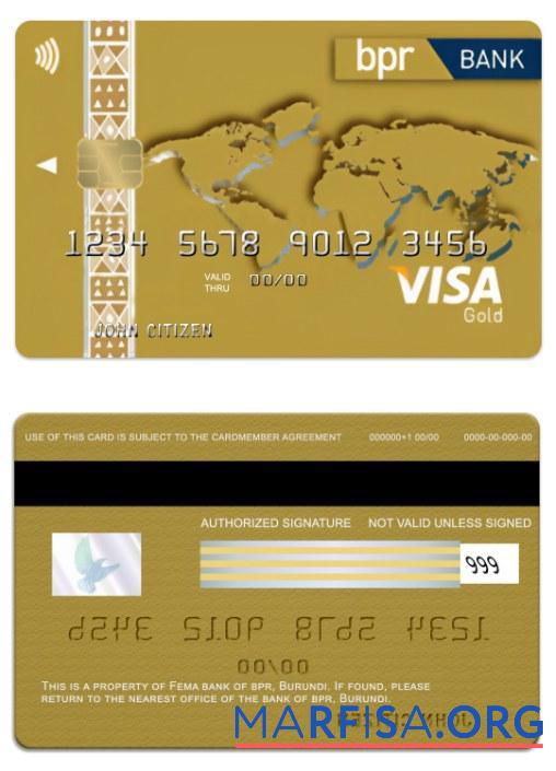 Realistic Burundi BPR bank visa gold credit card real example